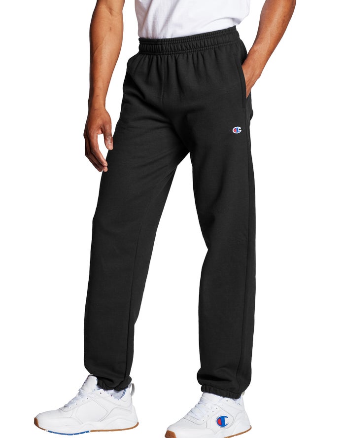 Champion Mens Pants NZ - Powerblend Fleece Relaxed Bottom Black ( 4571-DZLTN )